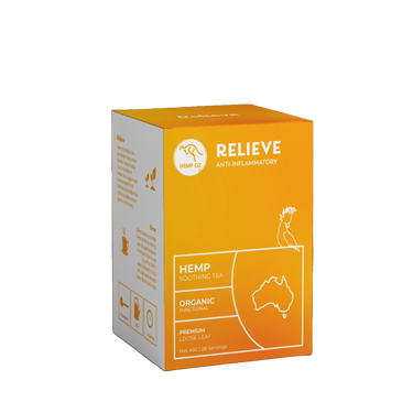 Anti-Inflammatory Tea | Hemp Soothing Tea for Daily Inflammation Support box featuring turmeric and ginger.