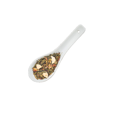 Immune Tea | Hemp Soothing Tea on a ceramic spoon, featuring a mix of medicinal herbs for daily immune support.